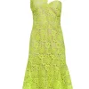 Karen Millen - Chartreuse Lace One Shoulder Fit & Flare Dress Sz 10