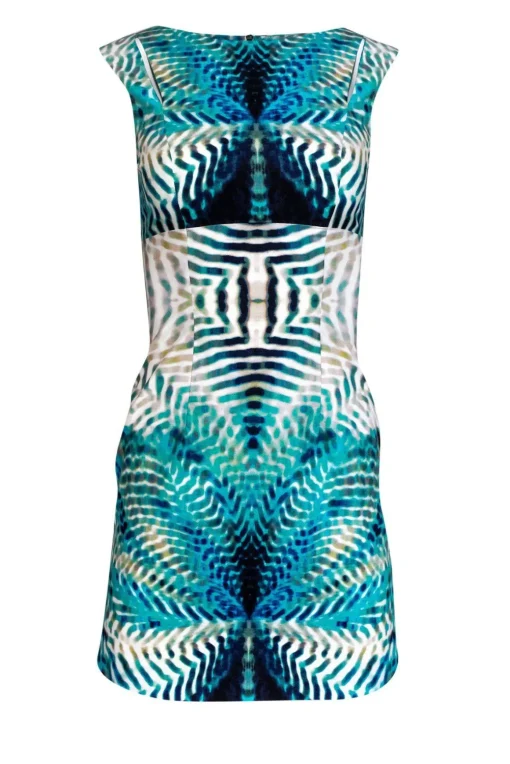 Karen Millen - Turquoise & White Cotton Dress Sz 2