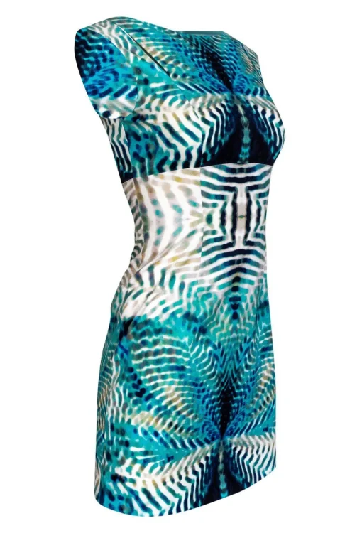Karen Millen - Turquoise & White Cotton Dress Sz 2