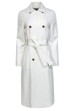 Karen Millen - White Double Breasted Belted Longline Coat Sz 6