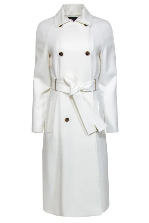 Karen Millen - White Double Breasted Belted Longline Coat Sz 6