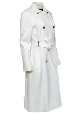 Karen Millen - White Double Breasted Belted Longline Coat Sz 6