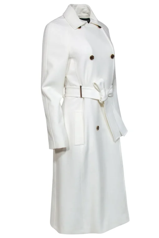 Karen Millen - White Double Breasted Belted Longline Coat Sz 6