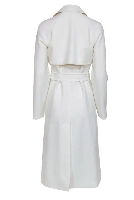 Karen Millen - White Double Breasted Belted Longline Coat Sz 6