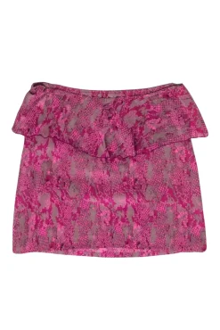 Karina Grimaldi - Purple & Grey Snakeskin Print Silk Mini Skirt Sz XS