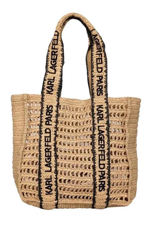 Karl Lagerfeld - Beige & Black Raffia Tote