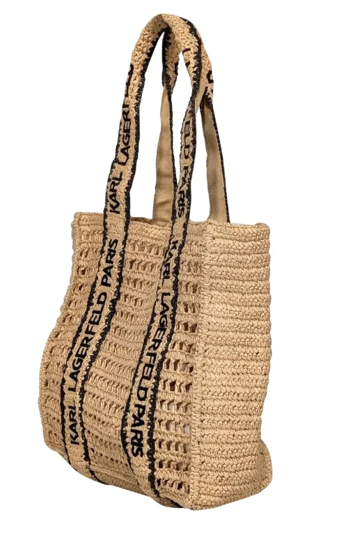 Karl Lagerfeld - Beige & Black Raffia Tote