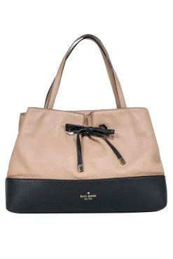 Kate Spade - Beige & Black Leather Handbag w/ Bow Accent