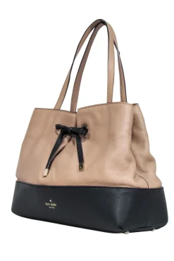 Kate Spade - Beige & Black Leather Handbag w/ Bow Accent