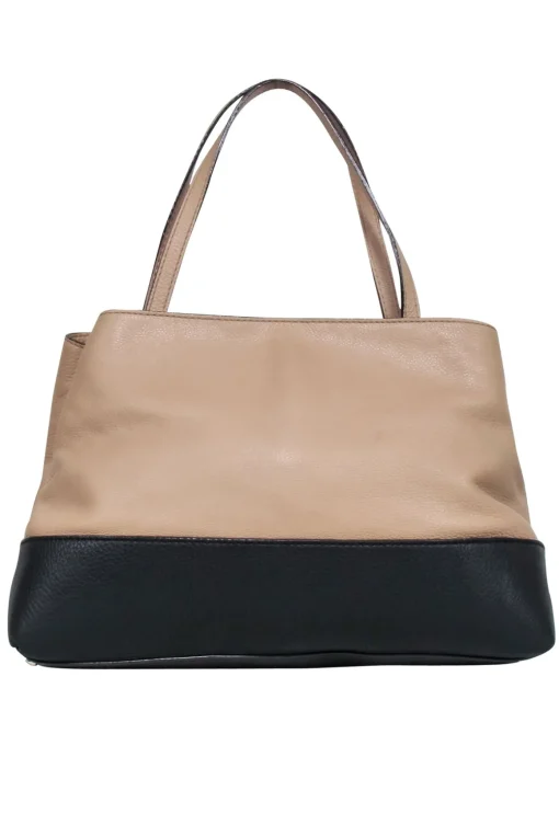 Kate Spade - Beige & Black Leather Handbag w/ Bow Accent