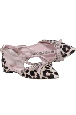 Kate Spade - Beige, Brown, & Black Leopard Print Flats w/ Jeweled Bow Straps Sz 6
