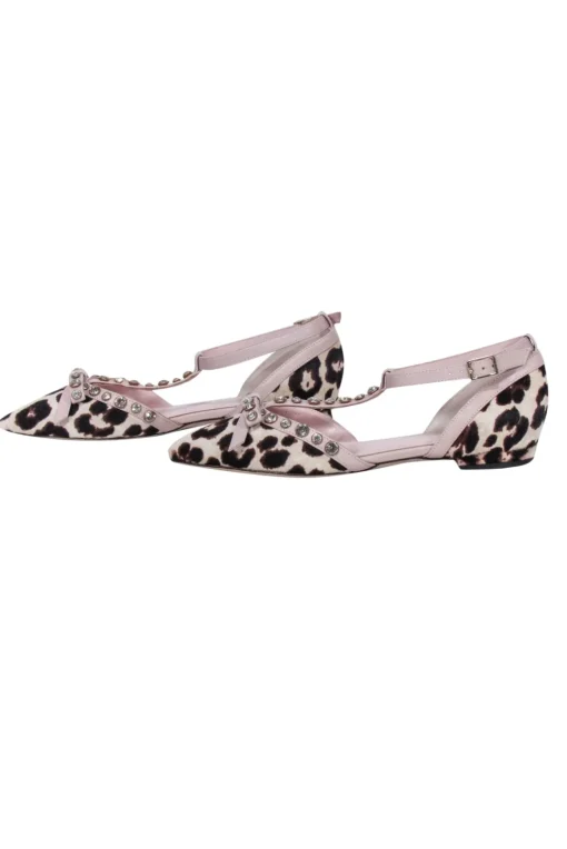 Kate Spade - Beige, Brown, & Black Leopard Print Flats w/ Jeweled Bow Straps Sz 6
