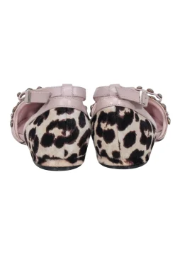 Kate Spade - Beige, Brown, & Black Leopard Print Flats w/ Jeweled Bow Straps Sz 6