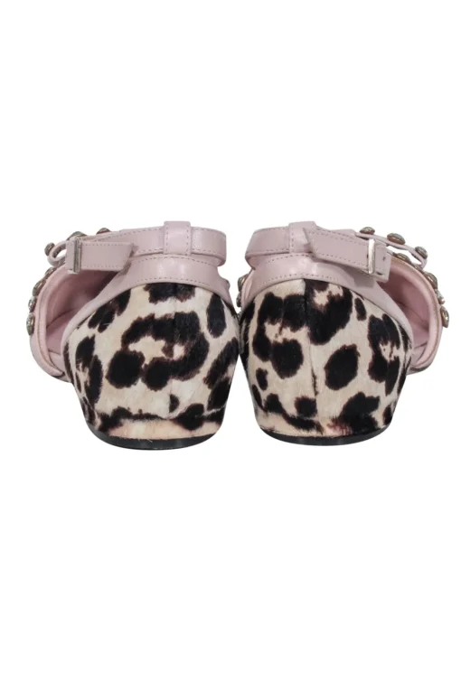 Kate Spade - Beige, Brown, & Black Leopard Print Flats w/ Jeweled Bow Straps Sz 6