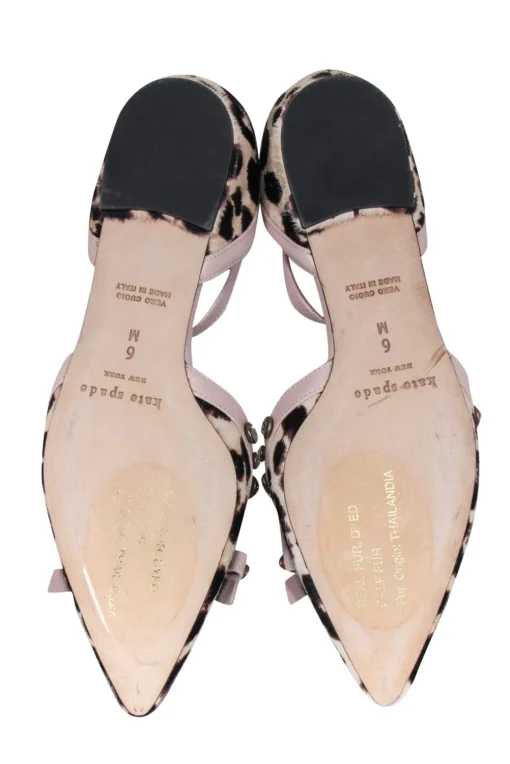 Kate Spade - Beige, Brown, & Black Leopard Print Flats w/ Jeweled Bow Straps Sz 6