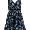 Kate Spade - Black & Blue Floral Cocktail Dress w/ Rhinestones Sz 0