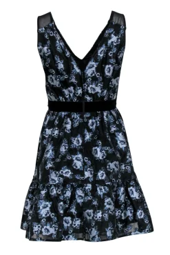Kate Spade - Black & Blue Floral Cocktail Dress w/ Rhinestones Sz 0