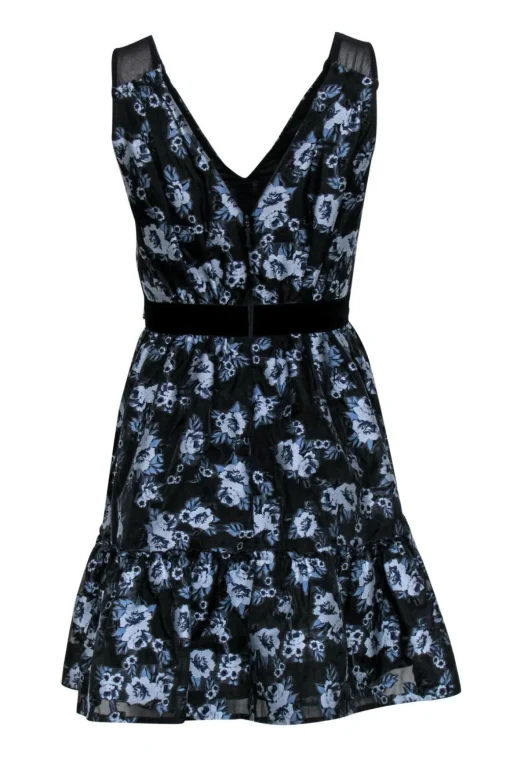Kate Spade - Black & Blue Floral Cocktail Dress w/ Rhinestones Sz 0