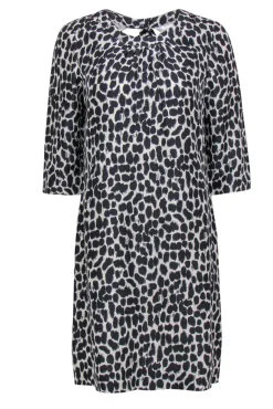 Kate Spade - Black & Cream Leopard Print Quarter Sleeve Shift Dress Sz 8