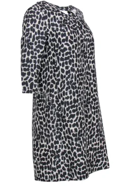 Kate Spade - Black & Cream Leopard Print Quarter Sleeve Shift Dress Sz 8