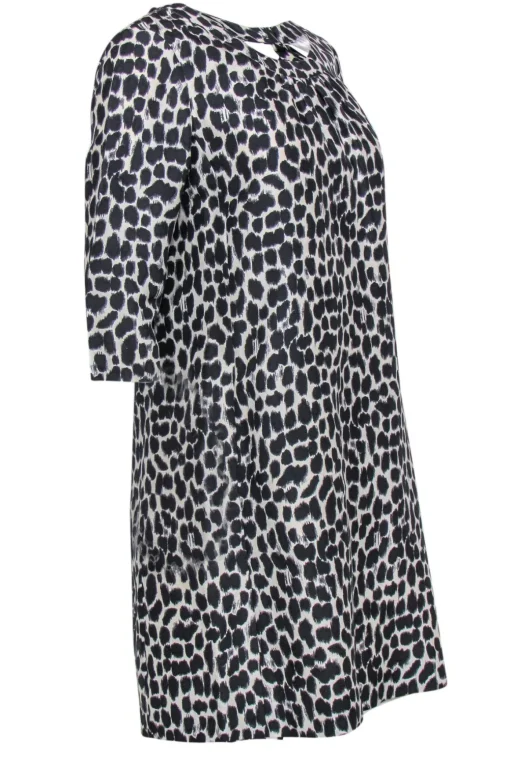 Kate Spade - Black & Cream Leopard Print Quarter Sleeve Shift Dress Sz 8