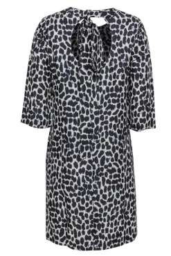 Kate Spade - Black & Cream Leopard Print Quarter Sleeve Shift Dress Sz 8