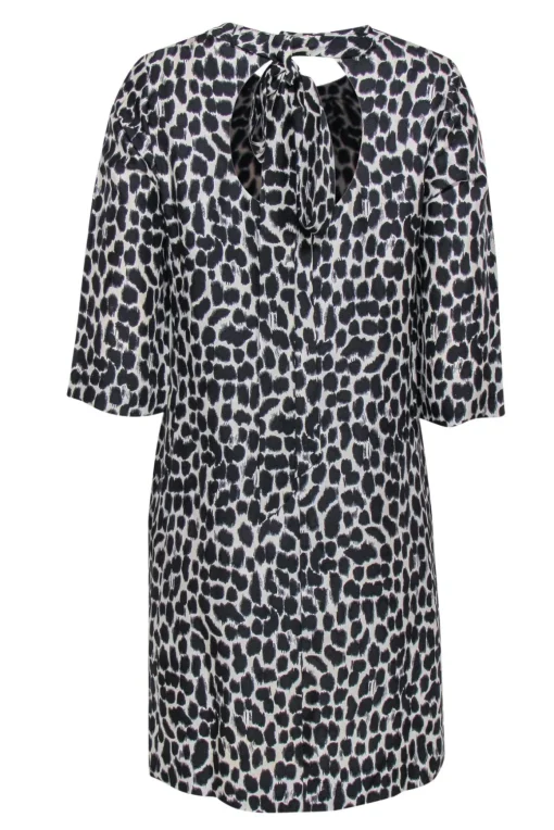 Kate Spade - Black & Cream Leopard Print Quarter Sleeve Shift Dress Sz 8