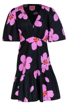 Kate Spade - Black & Orchid Floral Babydoll Cotton Dress w/ Ruffle Sz 6