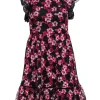 Kate Spade - Black & Pink Lace Floral Embroidery Fit & Flare Mini Dress Sz 0