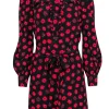 Kate Spade - Black & Red Floral Print Belted Shift Dress Sz S