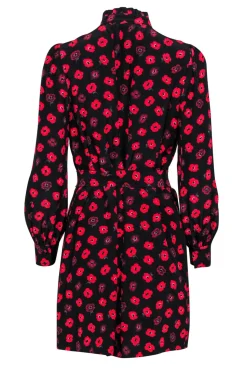 Kate Spade - Black & Red Floral Print Belted Shift Dress Sz S