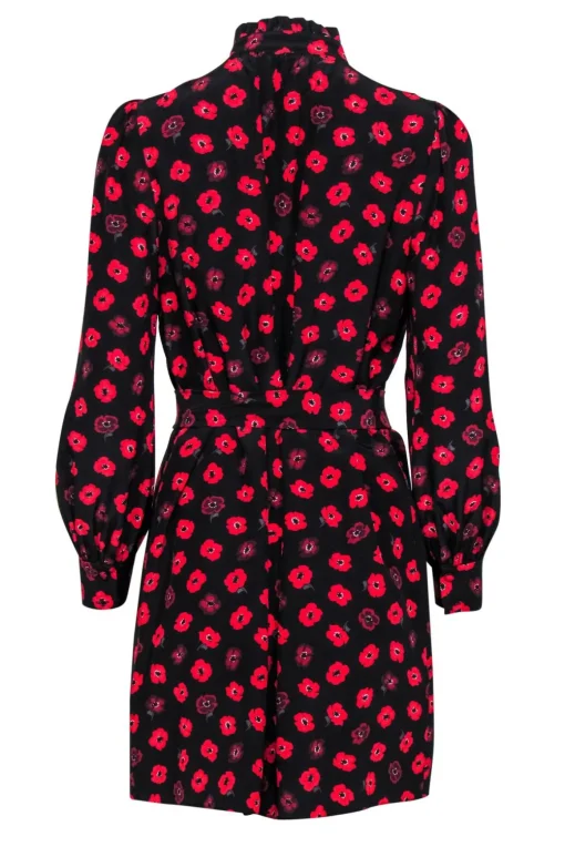 Kate Spade - Black & Red Floral Print Belted Shift Dress Sz S