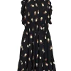 Kate Spade - Black & Tan Pineapple Print Tiered Dress w/ Ruffles Sz M