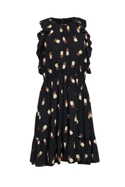 Kate Spade - Black & Tan Pineapple Print Tiered Dress w/ Ruffles Sz M