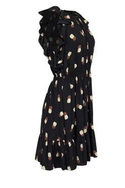 Kate Spade - Black & Tan Pineapple Print Tiered Dress w/ Ruffles Sz M