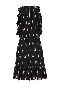 Kate Spade - Black & Tan Pineapple Print Tiered Dress w/ Ruffles Sz M