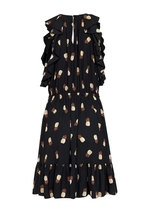Kate Spade - Black & Tan Pineapple Print Tiered Dress w/ Ruffles Sz M