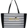 Kate Spade - Black & White Striped "Queen Bee Hallie" Tote w/ Jeweled Bee