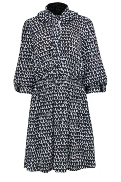 Kate Spade - Black & White Wavy Print Fit & Flare Dress Sz M
