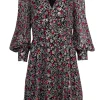 Kate Spade - Black & White Fit & Flare Dress w/ Pink & Red Flowers & Metallic Spots Sz 8