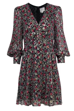 Kate Spade - Black & White Fit & Flare Dress w/ Pink & Red Flowers & Metallic Spots Sz 8