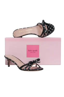 Kate Spade - Black & White Polka Dot Leather Kitten Heel w/ Bows Sz 7.5