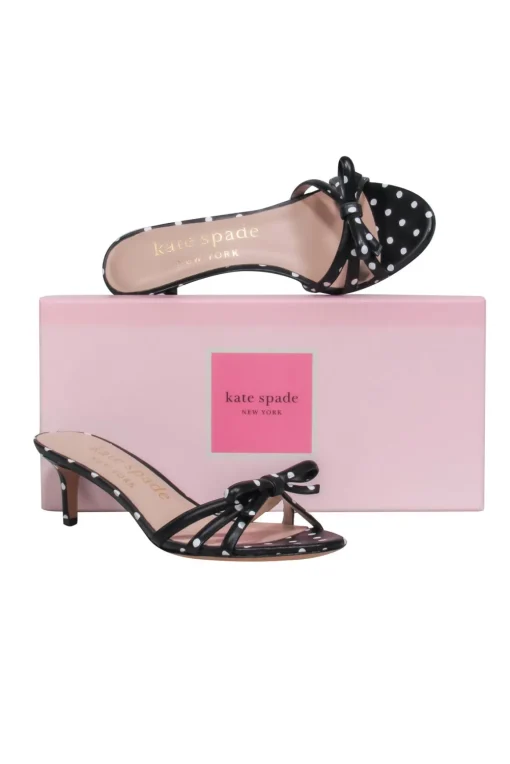 Kate Spade - Black & White Polka Dot Leather Kitten Heel w/ Bows Sz 7.5