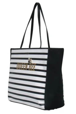 Kate Spade - Black & White Striped "Queen Bee Hallie" Tote w/ Jeweled Bee