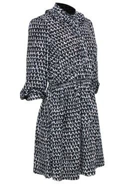 Kate Spade - Black & White Wavy Print Fit & Flare Dress Sz M