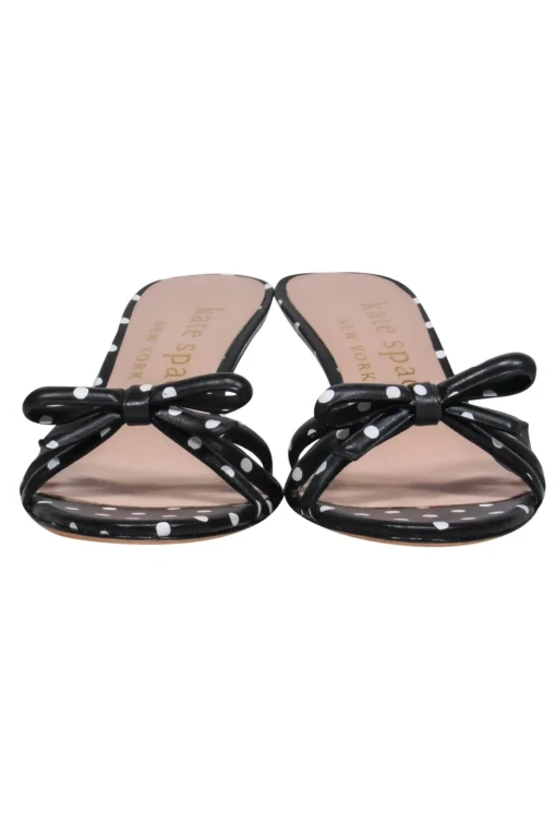 Kate Spade - Black & White Polka Dot Leather Kitten Heel w/ Bows Sz 7.5