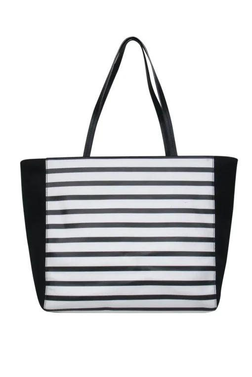 Kate Spade - Black & White Striped "Queen Bee Hallie" Tote w/ Jeweled Bee