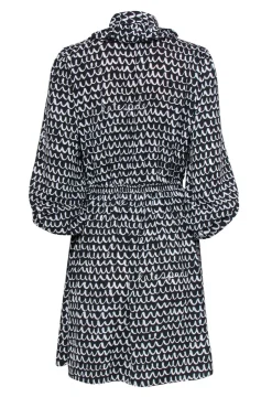 Kate Spade - Black & White Wavy Print Fit & Flare Dress Sz M