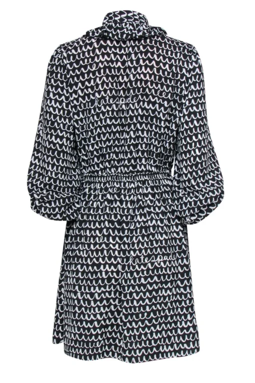 Kate Spade - Black & White Wavy Print Fit & Flare Dress Sz M