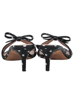 Kate Spade - Black & White Polka Dot Leather Kitten Heel w/ Bows Sz 7.5